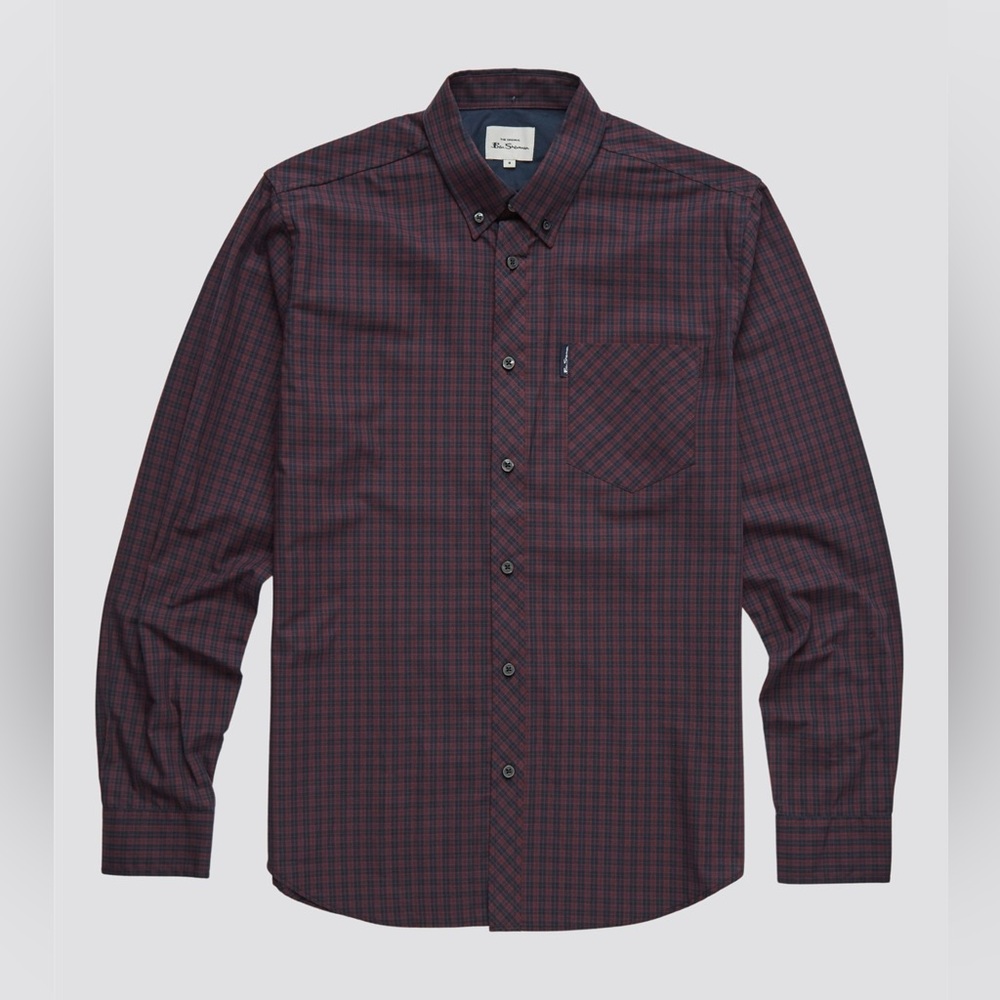 Ben Sherman Wine Mod Mini Check Button Down Shirt Mens Size L